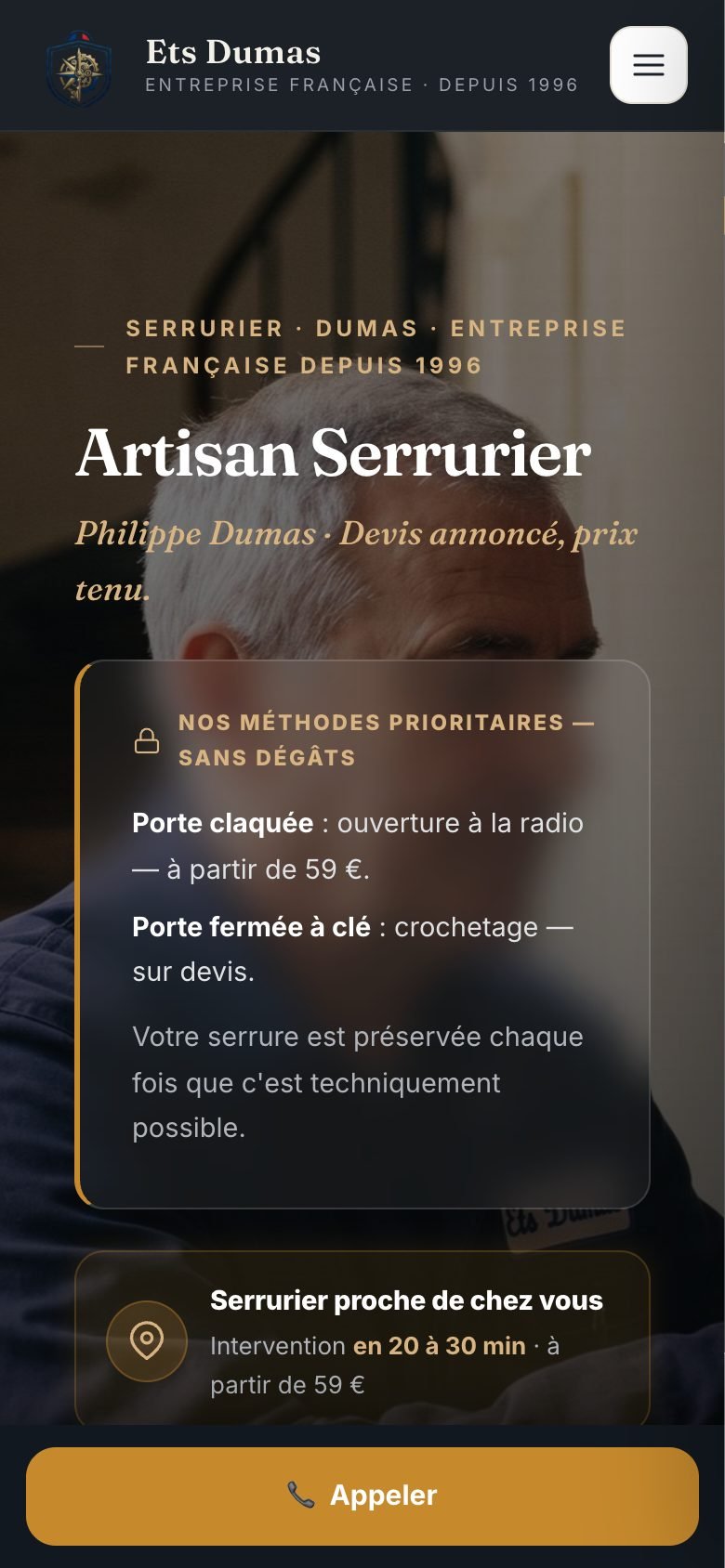 Page Google Ads serrurier, version A