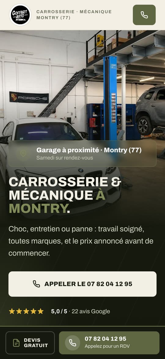 La page qui fait appeler, réalisée pour un garage