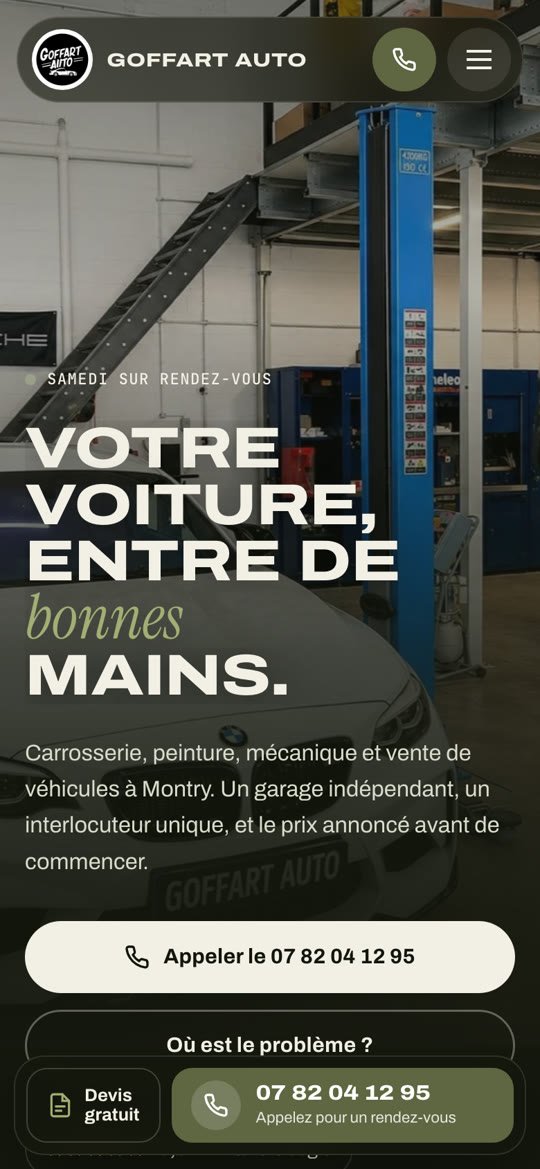Site vitrine Goffart Auto, téléphone